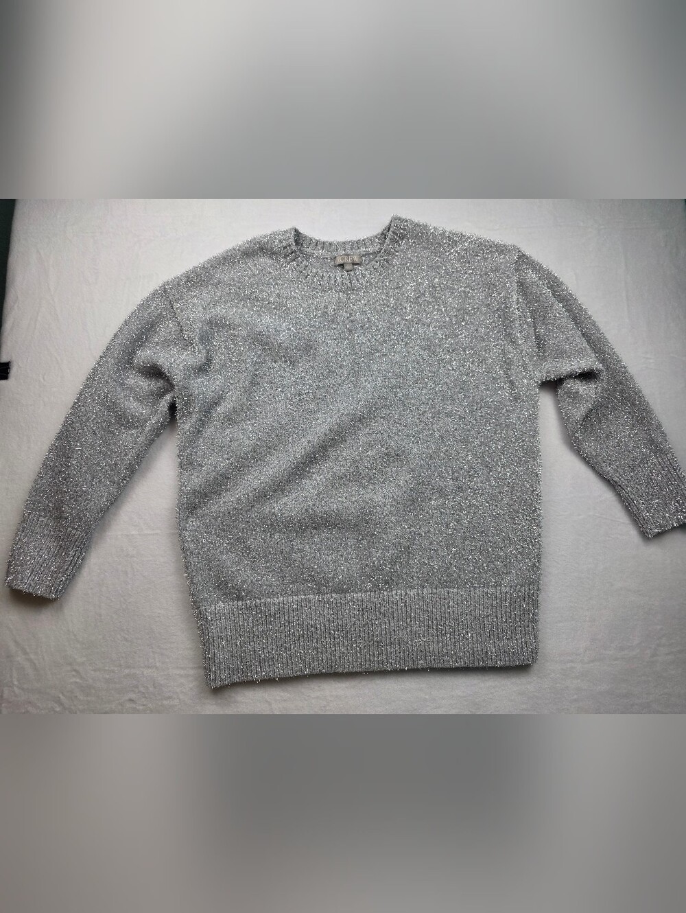 J. Crew Silver Metallic Tinsel Crewneck Sweater Women's Size Large
